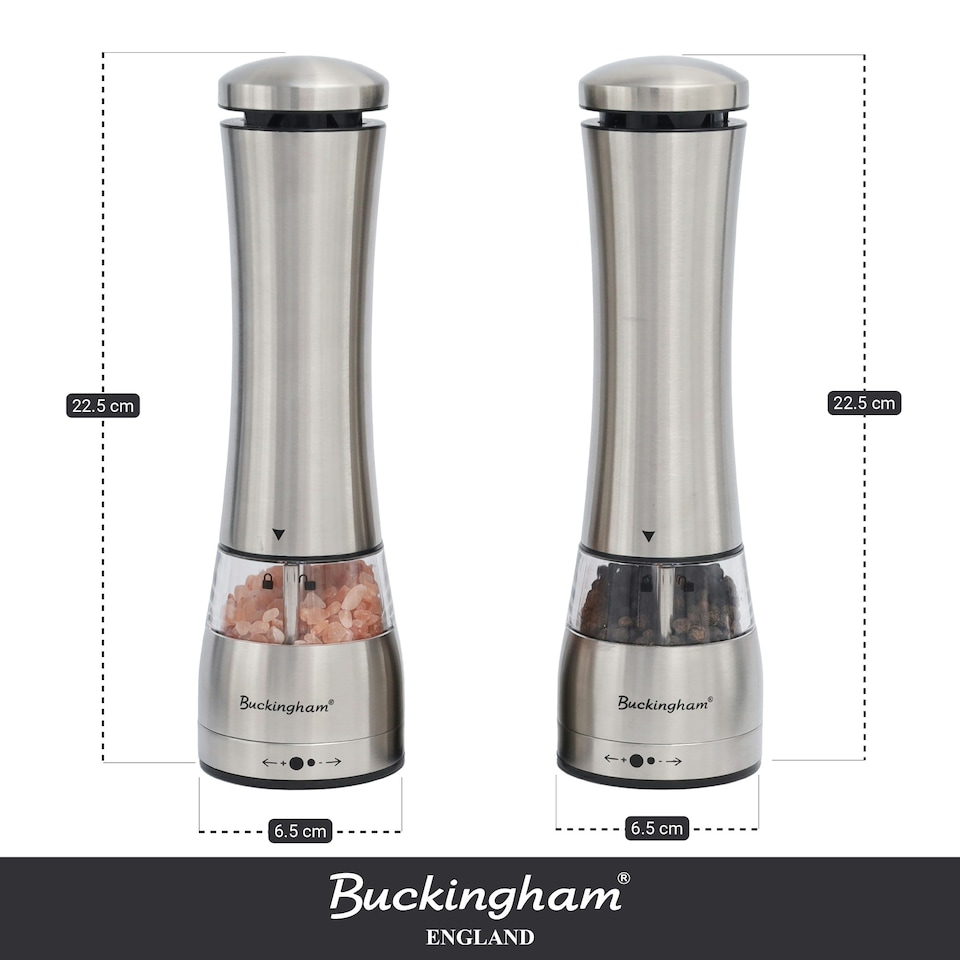 image 1 of Buckingham Stainless Steel Premium Electric Salt & Pepper Mill Set , matt finish