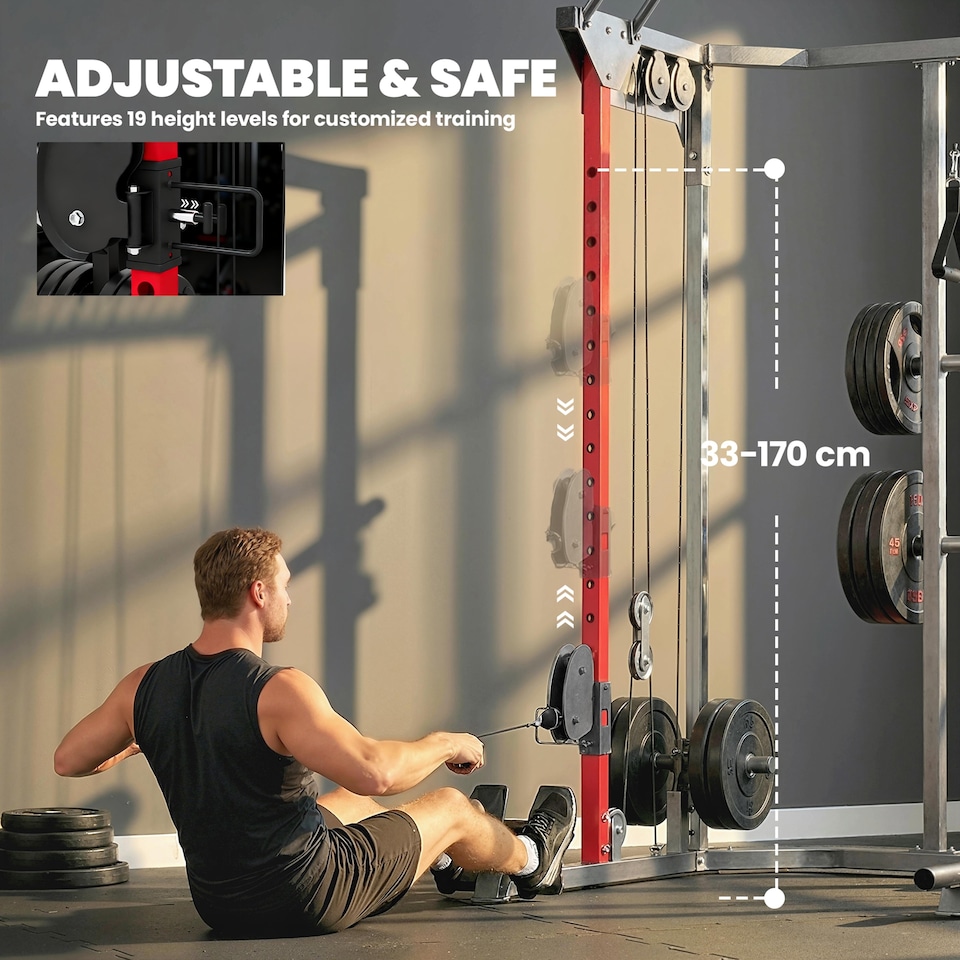 image 1 of SPORTNOW Power Cage Power Rack with Adjustable Cable Pulley System Landmine