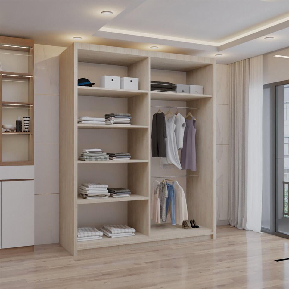 image 1 of Sliding wardrobes 4U Modern Full Mirror Sliding Door Wardrobe Multi Size (90-203cm) & Color Options | Brown | 180cm(Oak) | 180cm