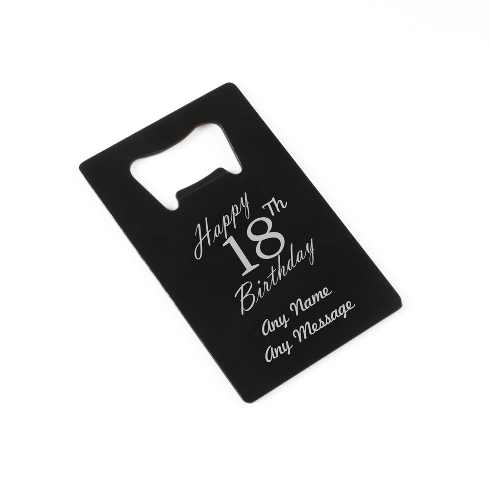 image 1 of Personalised Black Happy 18th Birthday Wallet Card Bottle Opener