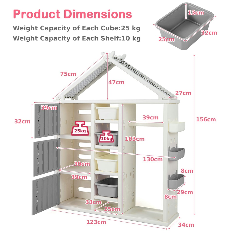 image 1 of COSTWAY Storage Closet Children Dresser Armoire Closet-Grey | Grey