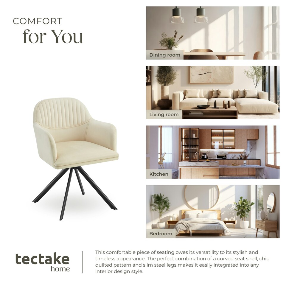 image 1 of Lounge Armchair Living Room Accent Chair 360 Swivel Slim Steel Legs Velvet Fabric  - Set of 2 Cream | Cream/Black