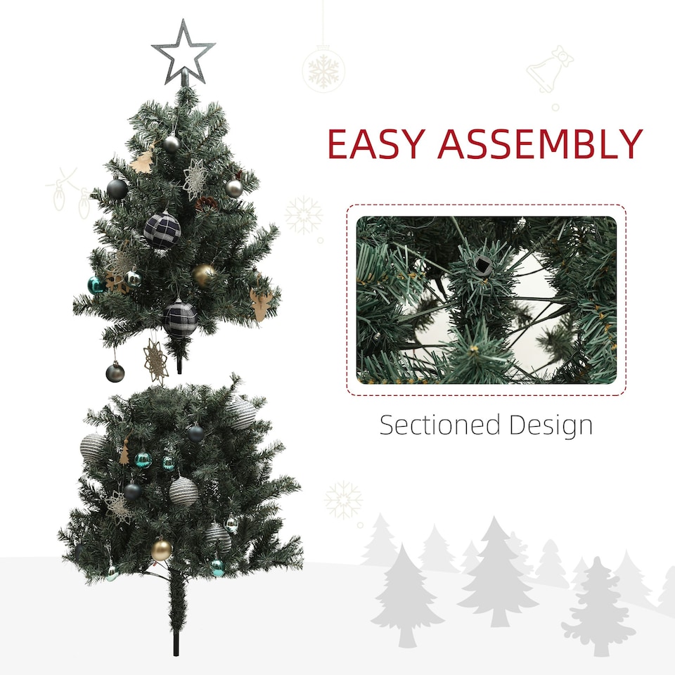 image 1 of HOMCOM 5ft Artificial Christmas Tree with LED Lights and Blue Decorations
