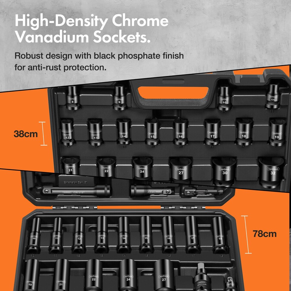 image 1 of VonHaus 40pcs Heavy Duty 1/2 Impact Socket Set with Carry Case