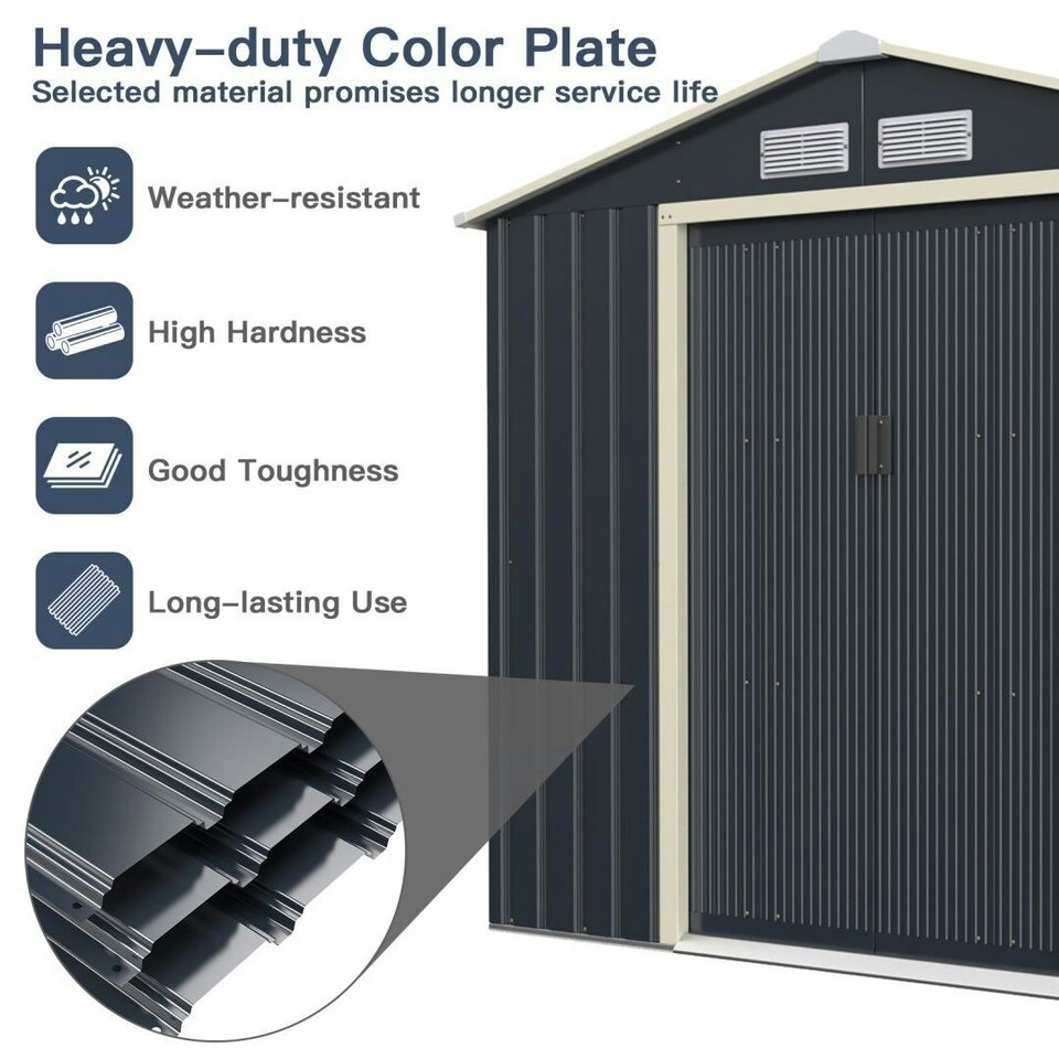 image 1 of COSTWAY 7FT x 4FT Outdoor Storage Shed Tool Utility Storage House Grey
