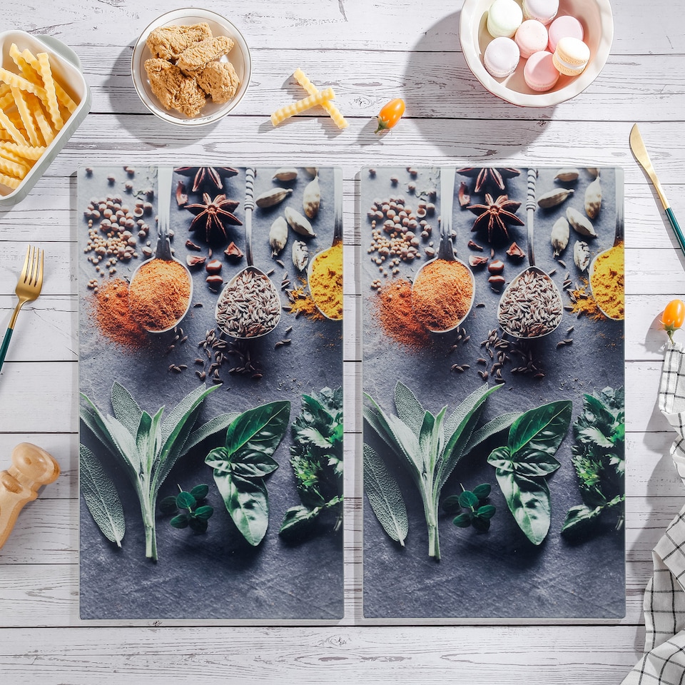 image 1 of 2 Pcs Glass Stove Cover Chopping Boards Worktop Protectors | Grey | Spice Design | 2