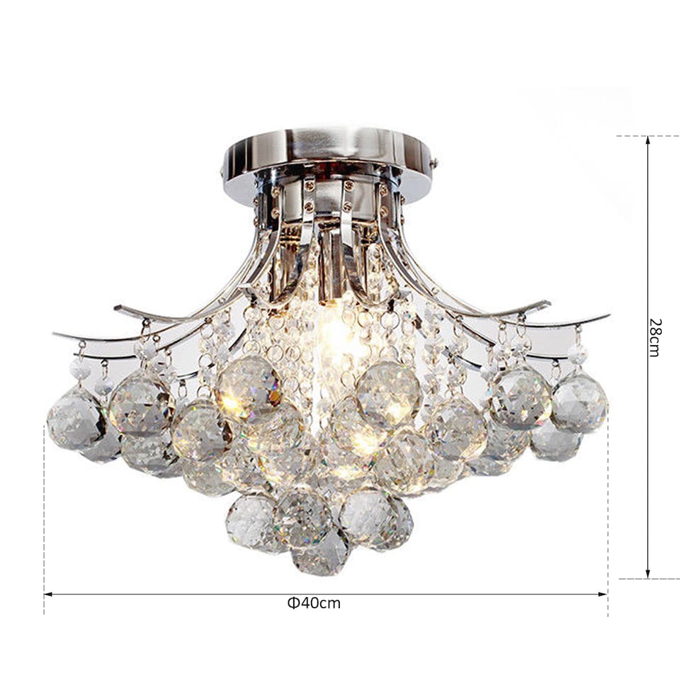 image 1 of HOMCOM Crystal Chandeliers, K9 Droplets Ceiling Light with 3 E14 Bulb Base, Pendant Lights for Living Room, Bedroom, Dining Room, Hallway, Kitchen