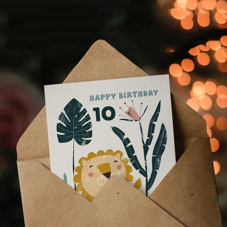 image 1 of Cute Jungle Flowers Kids Age 10 Year Old Child 10th Birthday Card