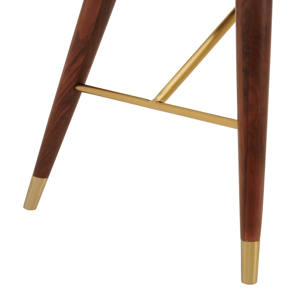 image 1 of Interiors by Premier Walnut Wood Console Table with Leather Trim, Modern Retro Entryway Table with Brass Accents, Console Table Gold