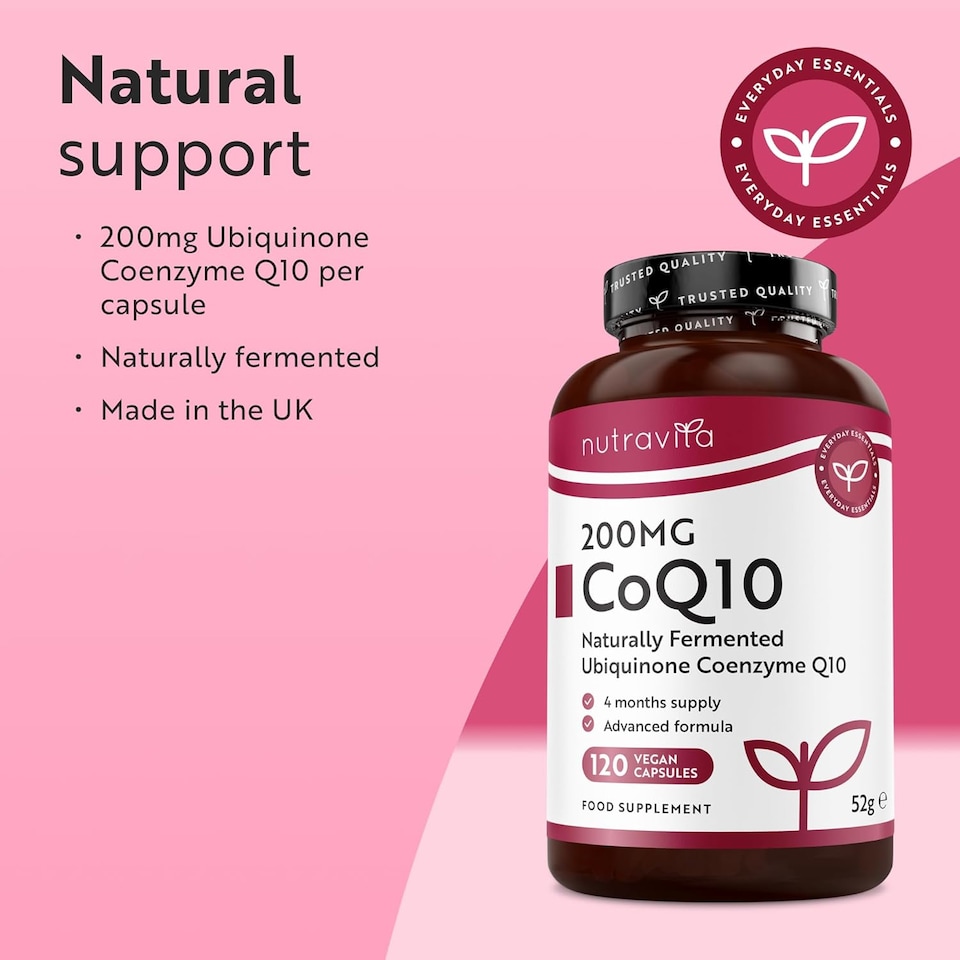 image 1 of Nutravita CoQ10 200mg - High Strength Co Enzyme Q10 - Pure and Naturally Fermented Ubiquinone Coenzyme - Made in The UK - 120 Vegan Capsules