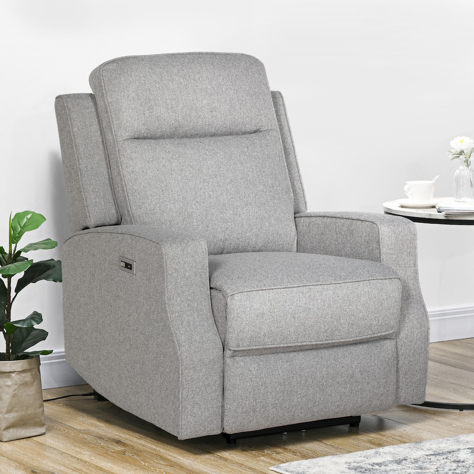 image 1 of HOMCOM Electric Fabric Recliner Armchair, Reclining Chair with Adjustable Leg Rest, USB Port, for Limited Space Home Living Room, Grey
