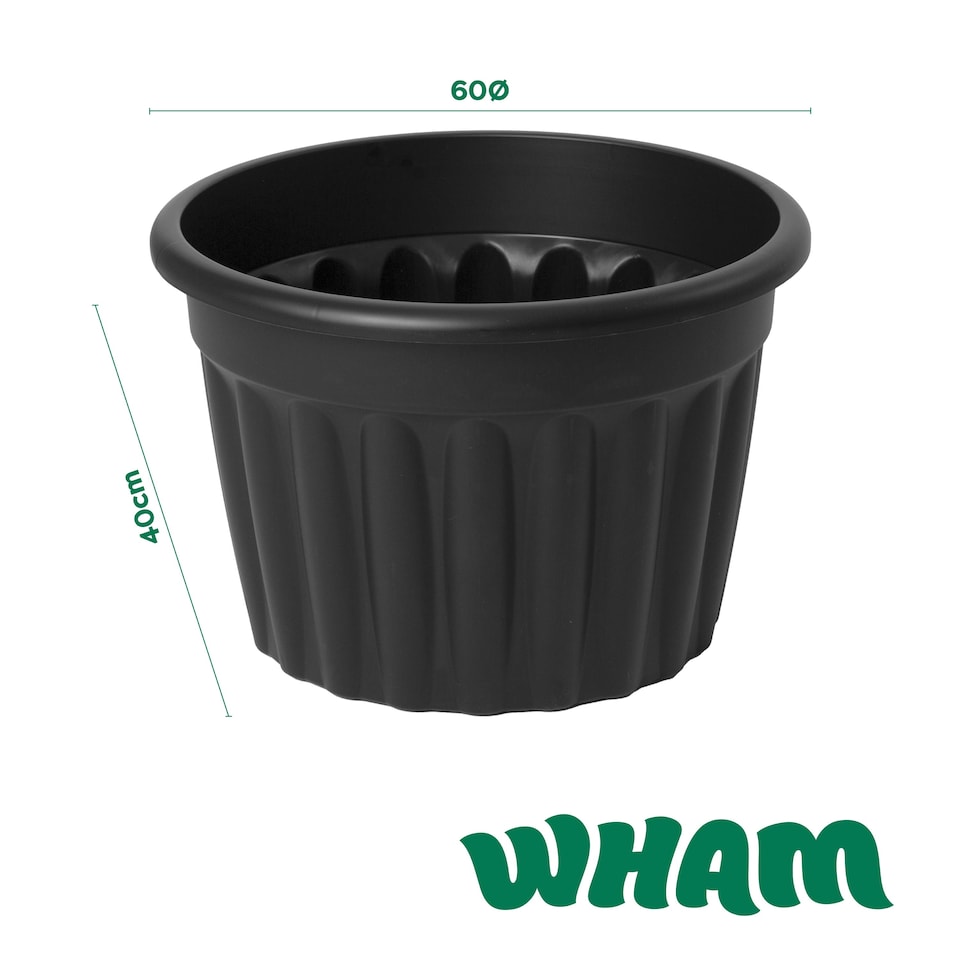 image 1 of Wham Vista 3 x 60cm Round Plastic Garden Planters | Black | Slate/Black