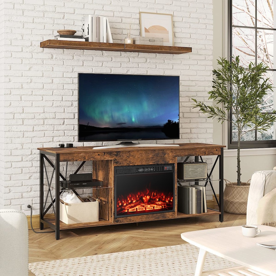 image 1 of COSTWAY Electric Fireplace 750W/1500W Fireplace Insert Black