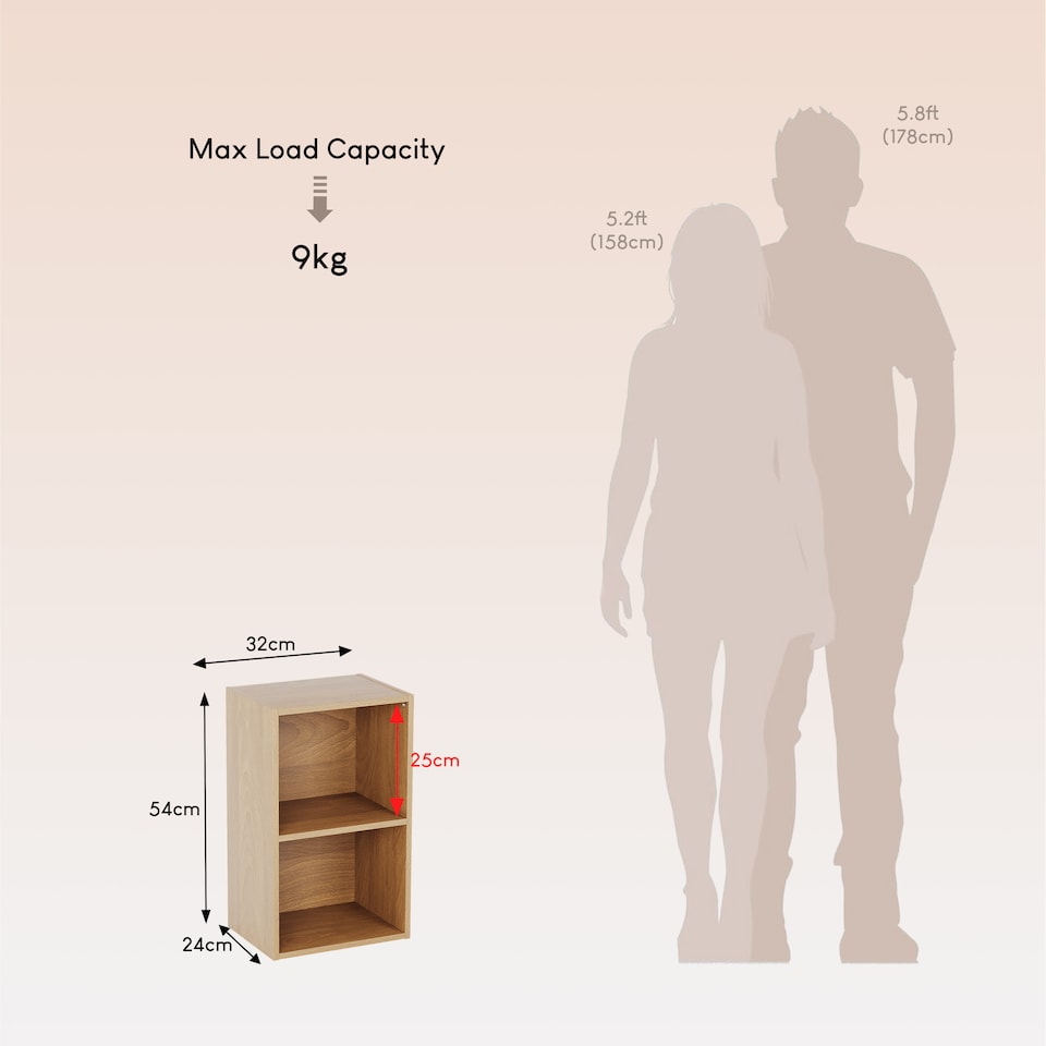 image 1 of Vida Designs Oxford 2 Tier Cube Bookcase Display Storage, Oak