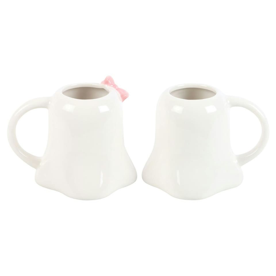 image 1 of Something Different Mr And Mrs Boo Ghost Mug Set - White/Black/Baby Pink - One Size