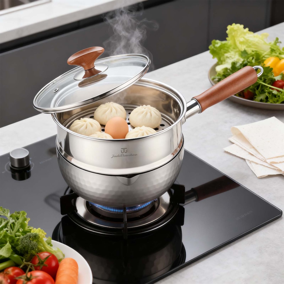 image 1 of HomeKing JadeBamboo Peak Pot-18CM Saucepan with 18CM Steamer