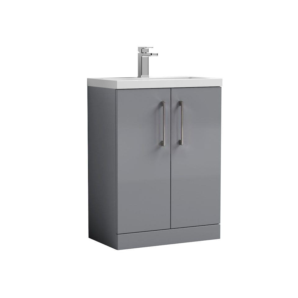 image 1 of Balterley Level Compact Bathroom Cloakroom Vanity Basin Unit with Polymarble Basin, Handles | Grey | Satin Grey | 840 x 605 x 360mm