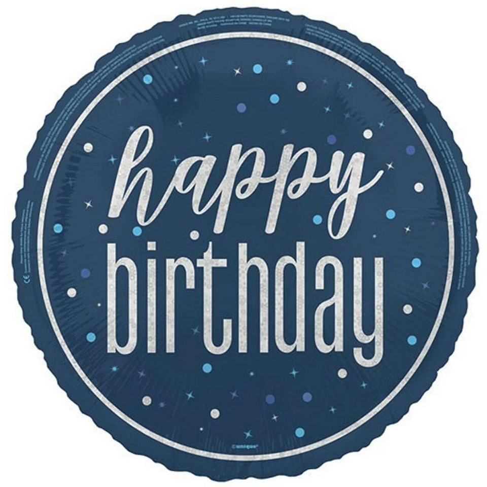 Unique Party Round Happy Birthday Foil Balloon - Blue/White - One Size