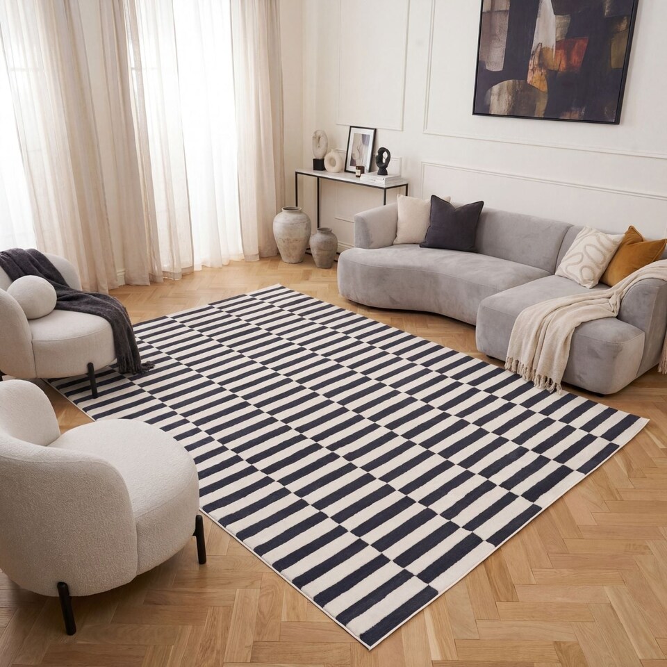 image 1 of The Rugs Loft Collection Striped Living Room Area Floor Rug and Runners Soft Pile