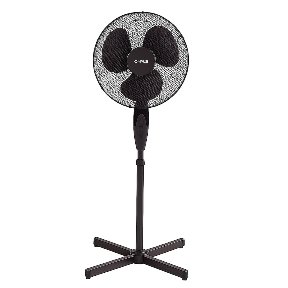 image 1 of 16 Inch Oscillating Black Extendable Free Standing Pedestal Fan