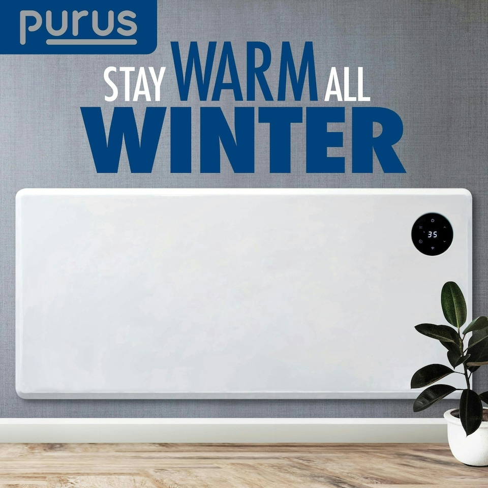 image 1 of Purus 2000W Smart Wifi Eco Heater Electric Panel Radiator Wall Mounted White