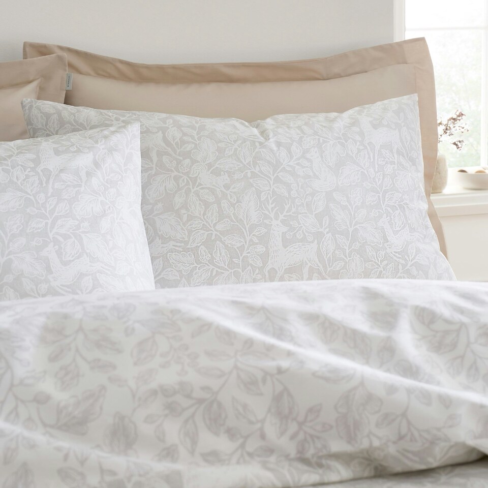 image 1 of Bianca Woodland 200 Thread Count Cotton Reversible Duvet Cover Set Natural | Cream | Natural | Single