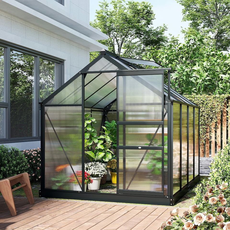 image 1 of Outsunny 6x8ft Walk-In Polycarbonate Greenhouse Plant Grow Galvanized Aluminium