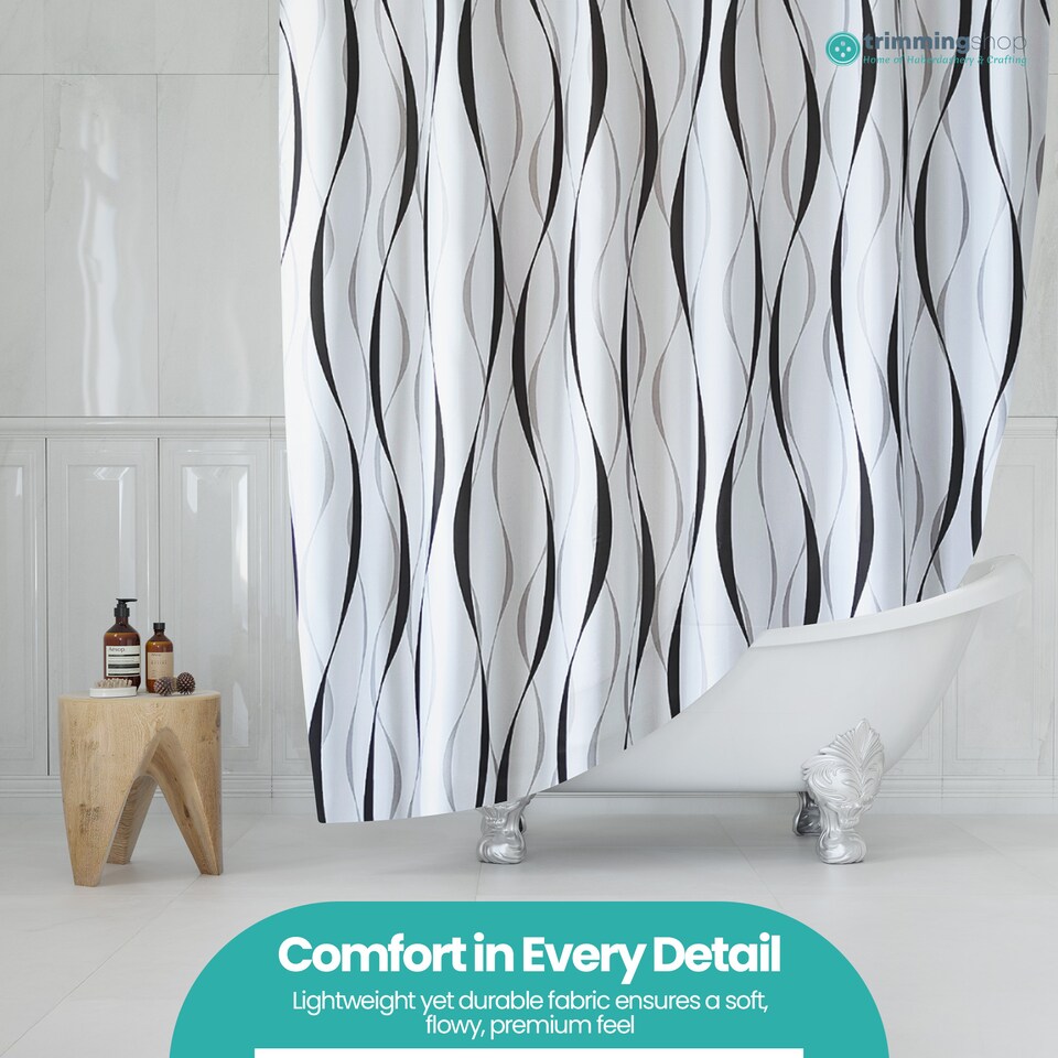 image 1 of Geometric Design Polyester Shower Curtain with 12 Hooks - 180x200cm