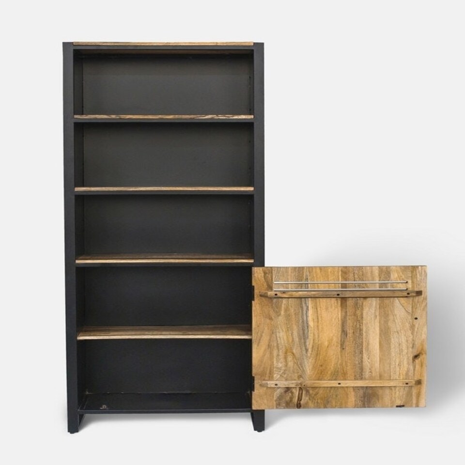 image 1 of Frais Range Bookcase - Mango Wood - L35 x W73 x H190 cm - PP Sawn Finish Black