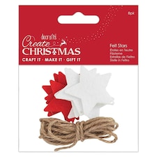Create Christmas Red & White Felt Stars (8pcs) - Papermania