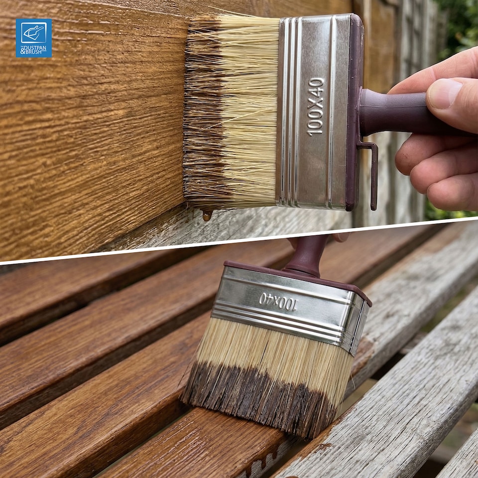 image 1 of Shed and Fence 4 Inch Paint Brushes Large Block Brush Set for Wood Treatment & Stain - Pack of 2