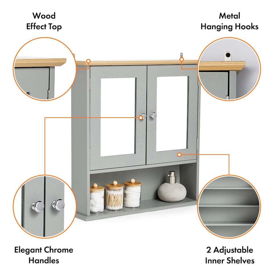 image 1 of VonHaus Shrewsbury Grey Bathroom Mirror Cabinet with Storage