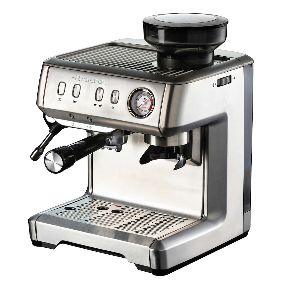 image 1 of Ariete 1313 Metal Espresso Coffee Machine with Bean Grinder, Stainless Steel