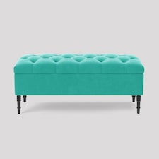 Alyana 150cm Wide Tufted Rectangle Ottoman Storage Bench - Upholstery Velvet Shoe Bench with Turned Wooden Legs