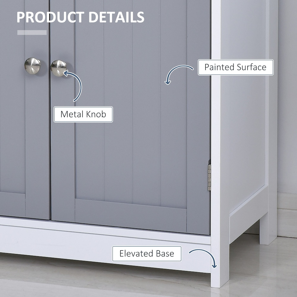 image 1 of kleankin Bathroom Floor Storage Cabinet w/ 2 Drawers Door Cupboard Grey White