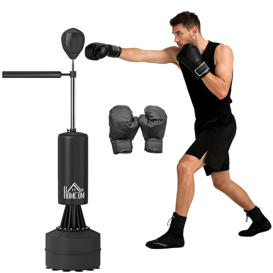 image 1 of HOMCOM Boxing Punch Bag Stand with Rotating Flexible Arm Speed Ball Waterable Base | Black | Black