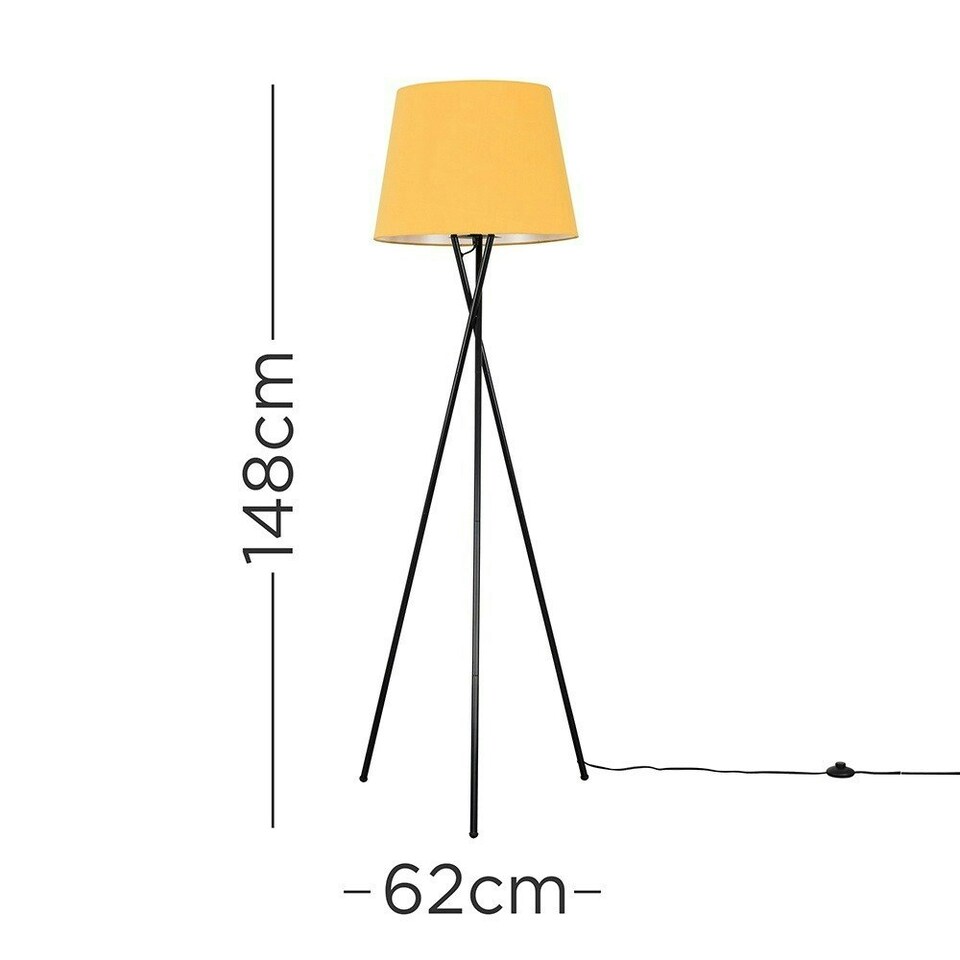 image 1 of ValueLights Camden Black Tripod Floor Lamp Mustard Tapered Shade Yellow
