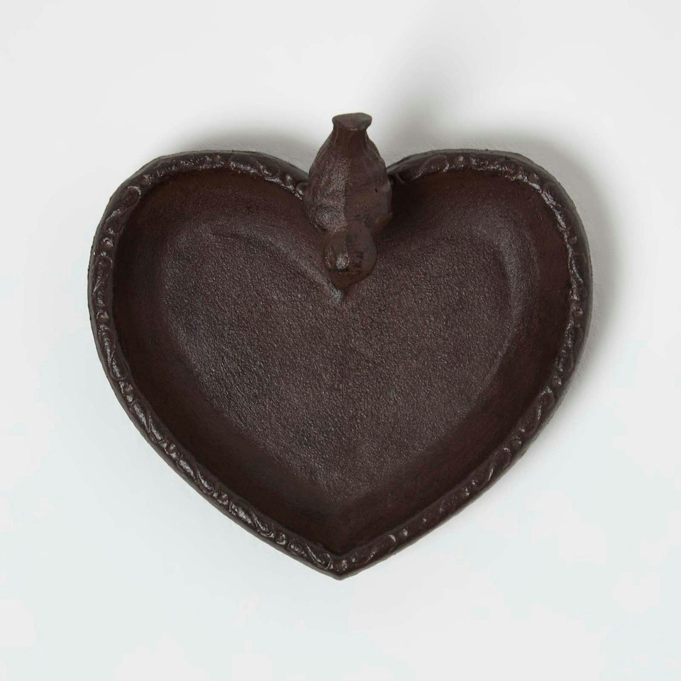 image 1 of Homescapes Brown Decorative Bird Rustic Heart Bird Bath Cast Iron