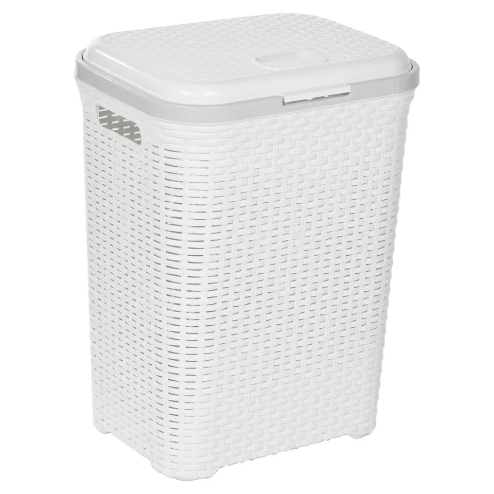image 1 of 55L Plastic Rattan Laundry Basket | White | 1