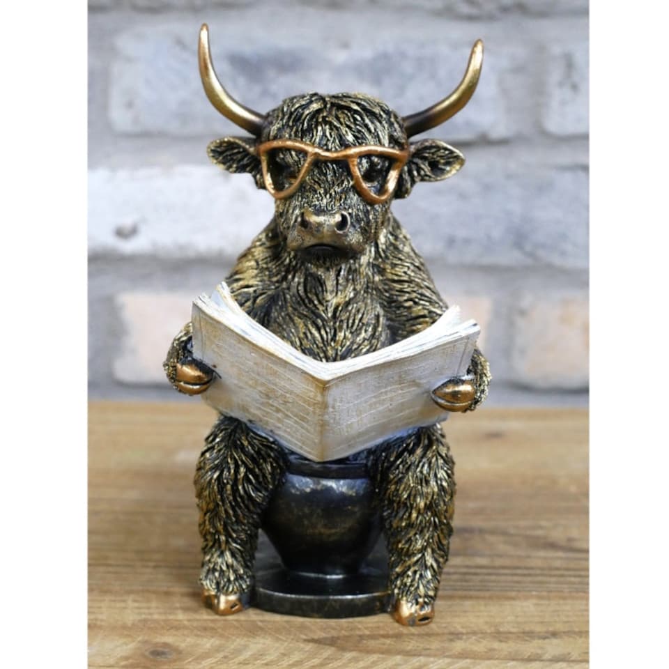 image 1 of Gifts Direct 2 U Bronze Highland Cow On The Loo Figurine Ornament Bronze