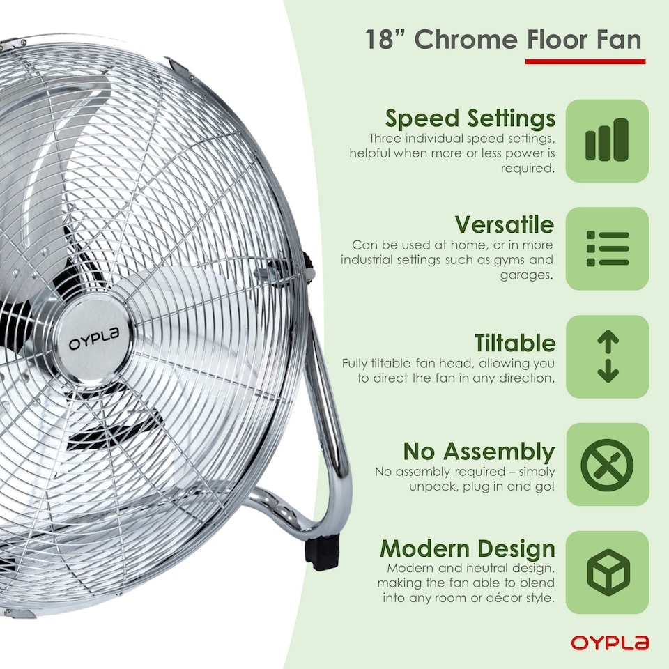 image 1 of Oypla Electrical 18" Chrome 3 Speed Free Standing Gym Fan