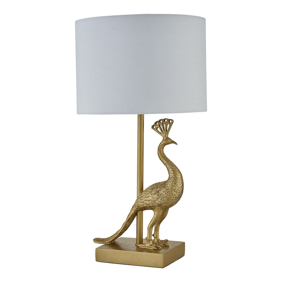 image 1 of Set of 2 Majestic - Gold Peacock Table Lamps with White Shades
