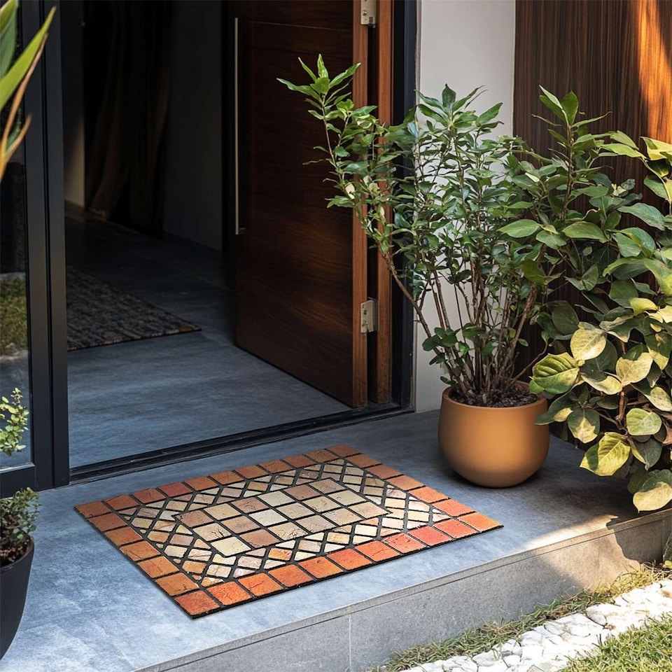 image 1 of Nicoman Rubber Elegant Red Tile Doormat - 90x60cm