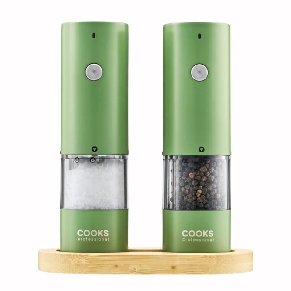 image 1 of Cooks Professional Rechargeable Salt and Pepper Mill Set with Bamboo Base