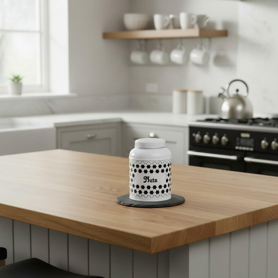 image 1 of Hexagon Tiles Nuts Canister - Small Domed Lid Kitchen Storage Jar
