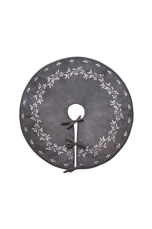 image 1 of Slate Velvet Mistletoe Tree Skirt - Velvet - L0.5 x W80 x H80 cm - Slate