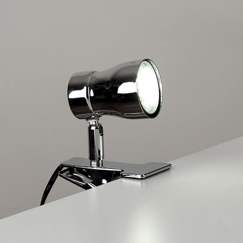 image 1 of ValueLights Adjustable Clamp On Desk Lamp Spotlight In Polished Chrome Finish
