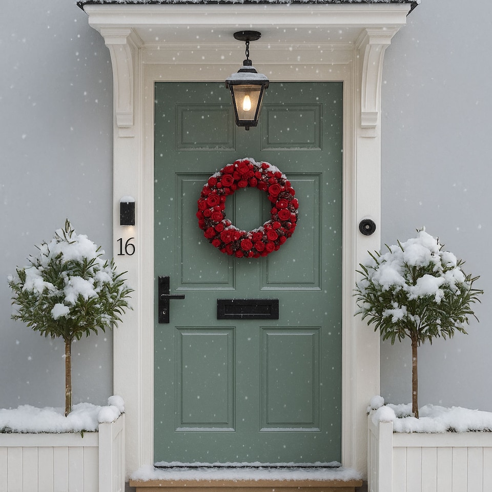 image 1 of Neo Luxury Extra Large Red Rose Wreath 50cm Home Artificial Christmas Festive Front Door Decoration | Red | Red