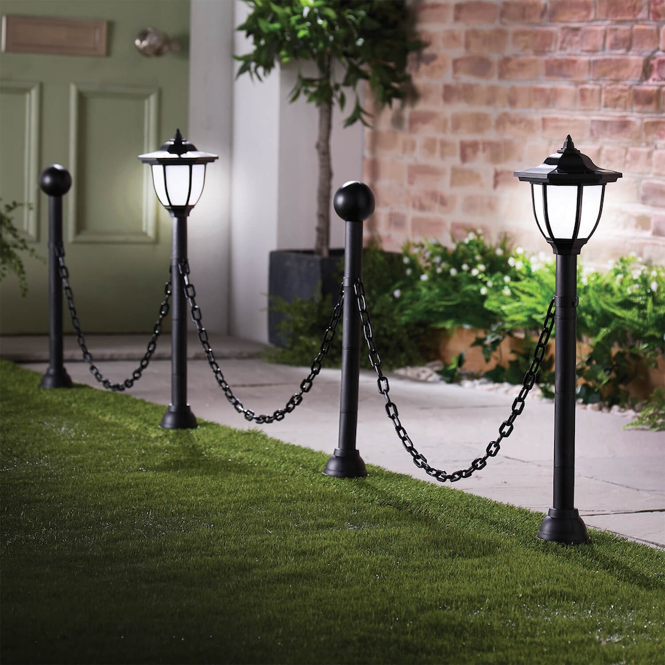 image 1 of Coopers of Stortford Solar Lamp Post & Chain Set 4 Piece Garden Border Bollard Path Light