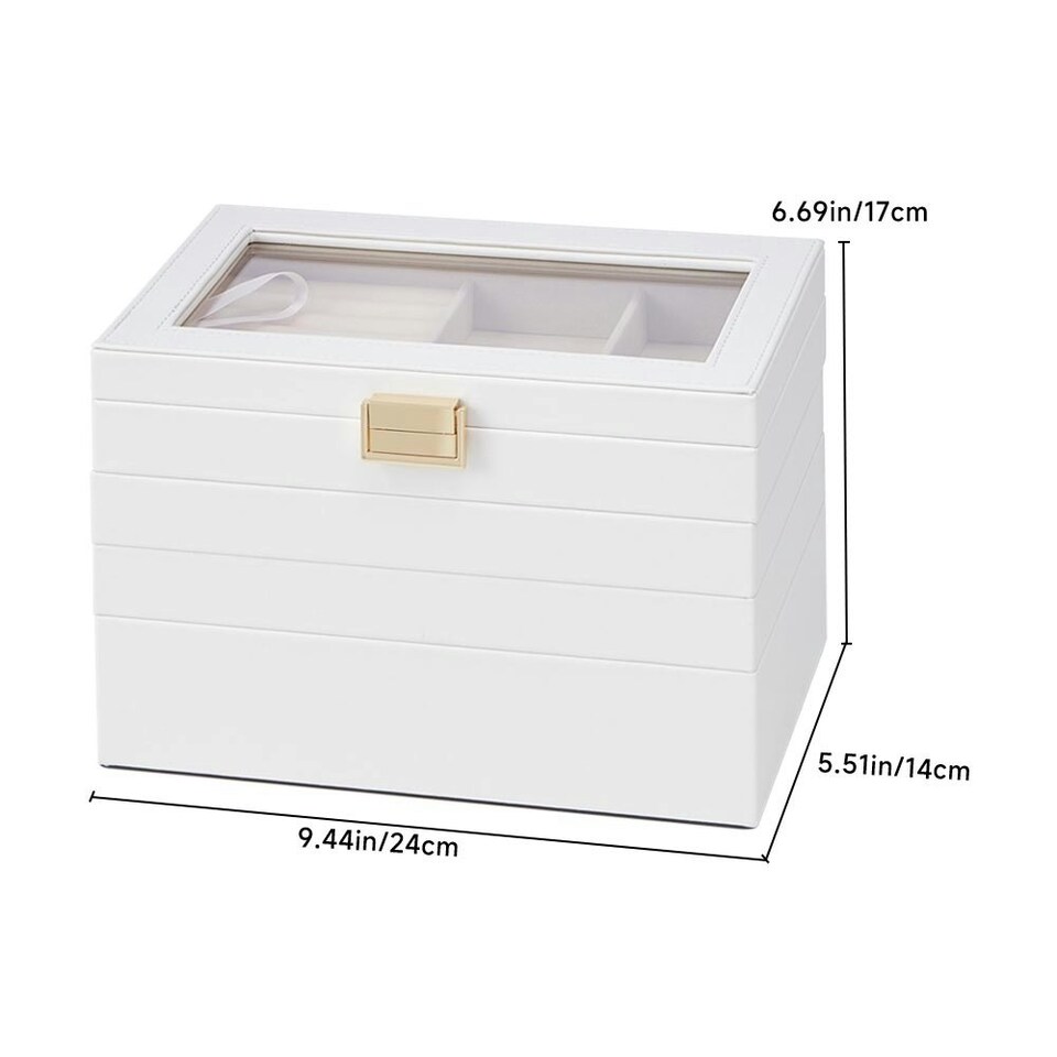 image 1 of Living and Home 4-Tier Jewellery Storage Box with Transparent Lid - White